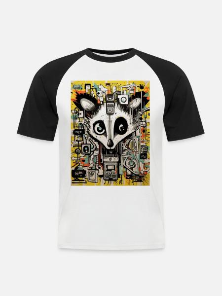 opossum graffiti geometric - Men's Baseball T-Shirt - white/black
