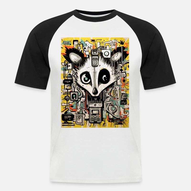 opossum graffiti geometric - Männer Baseball-T-Shirt - Weiß/Schwarz
