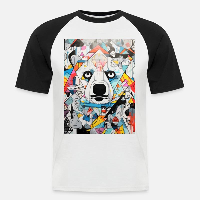 polarbär graffiti geometric - Männer Baseball-T-Shirt - Weiß/Schwarz