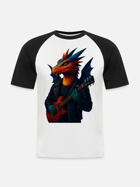 WPAP Style Animals - Dragon Guitarist - Men's Baseball T-Shirt - white/black