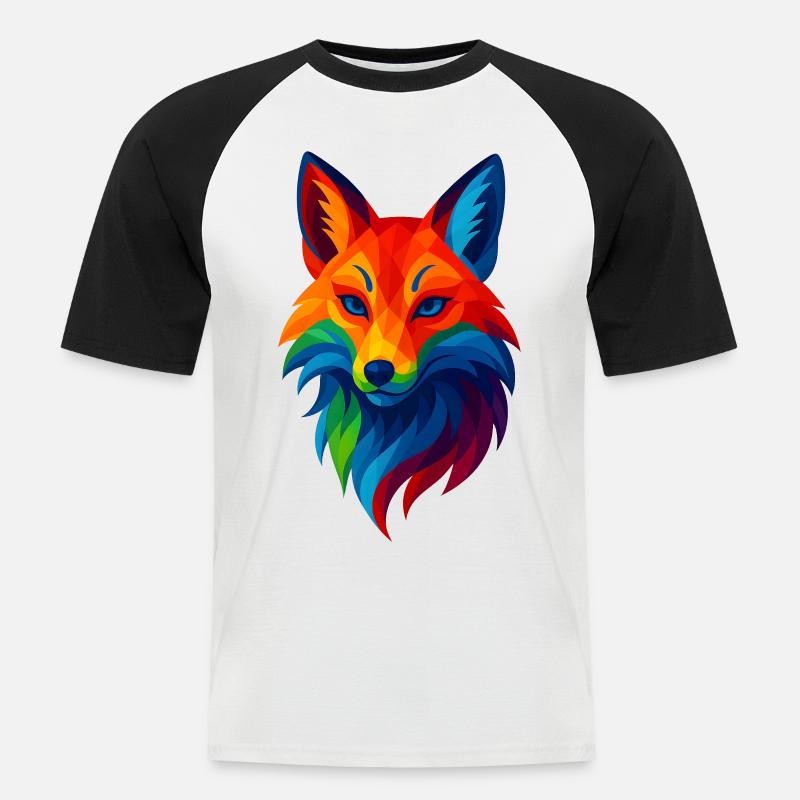 WPAP Stil Tiere - Kitsune Fuchsgeist - Männer Baseball-T-Shirt - Weiß/Schwarz