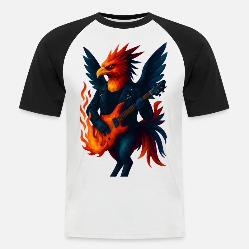 WPAP Style Animals - Guitariste Phoenix - T-shirt baseball manches courtes Homme - blanc/noir