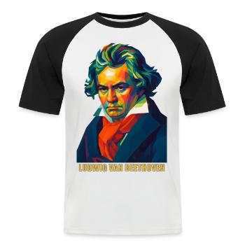 WPAP Polygon Portrait Ludwig van Beethoven - T-shirt baseball manches courtes Homme - blanc/noir - Devant - Nik (191cm)