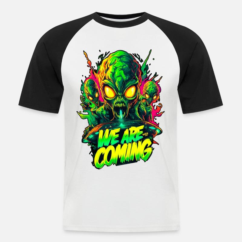 We are comming Aliens - Männer Baseball-T-Shirt - Weiß/Schwarz