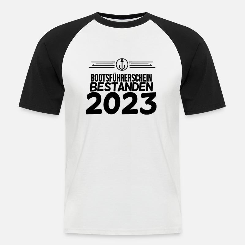 Bootsführerschein 2023 Motorboot Geschenk - Männer Baseball-T-Shirt - Weiß/Schwarz