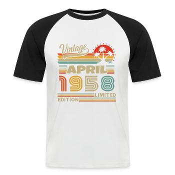 Jahrgang April 1958 Geburtstagsgeschenk - Männer Baseball-T-Shirt - Weiß/Schwarz - Vorne - Nik (191cm)