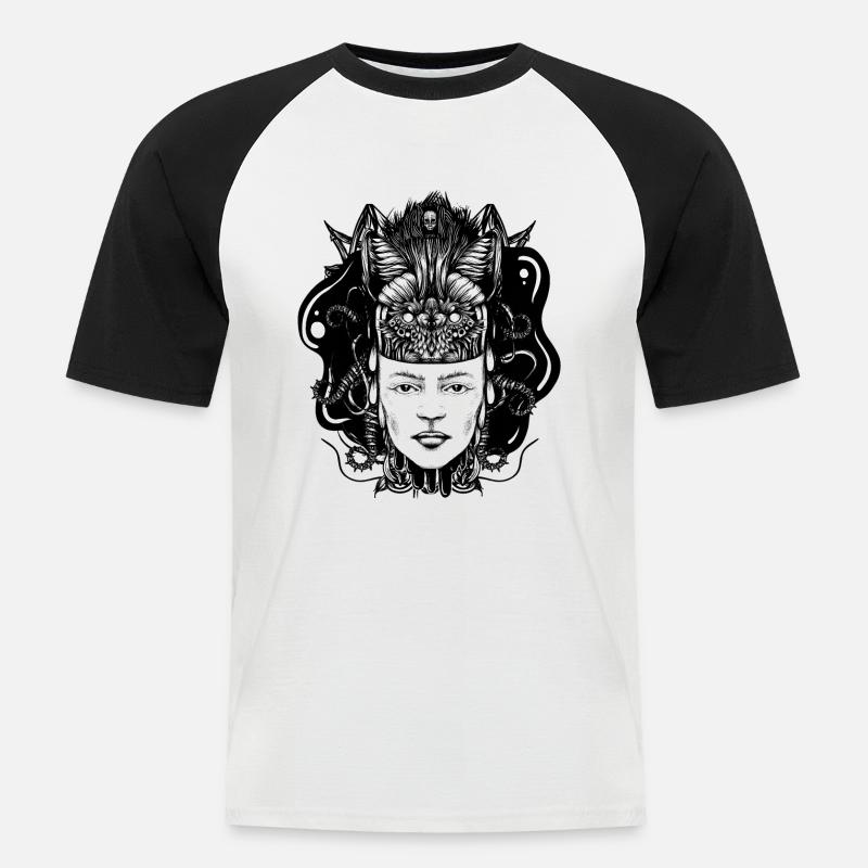 Wolfsmädchen - Männer Baseball-T-Shirt - Weiß/Schwarz