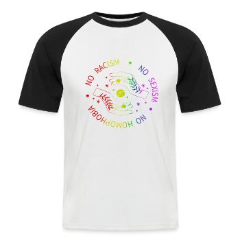 Magic Hands Moon Pentagram Symbol - No Racism - Männer Baseball-T-Shirt - Weiß/Schwarz - Vorne - Nik (191cm)