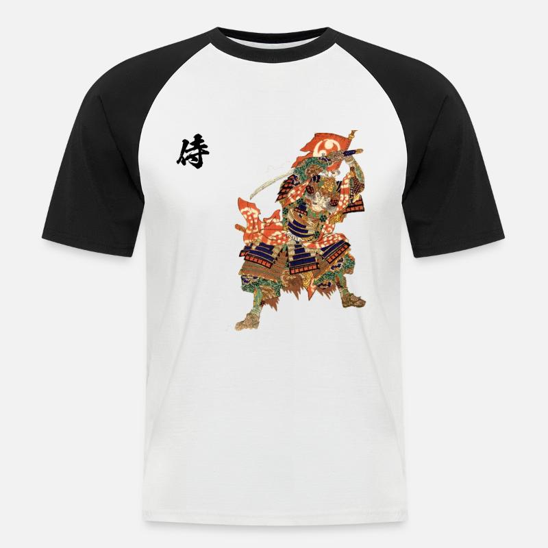 SAMURAI ESTAMPE - Männer Baseball-T-Shirt - Weiß/Schwarz