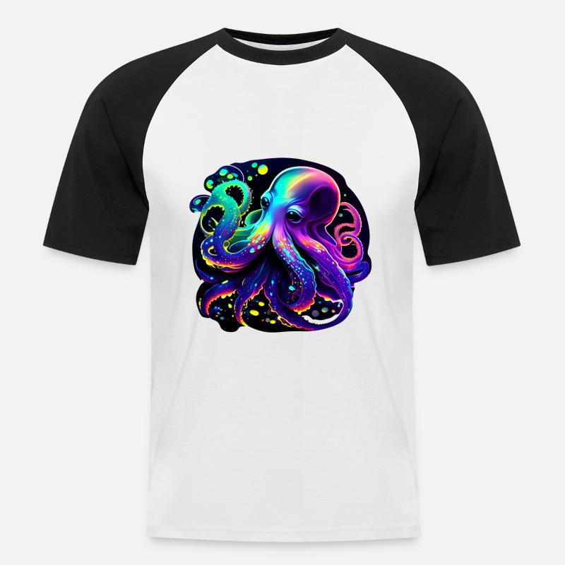 Psychedelic Octopus - Männer Baseball-T-Shirt - Weiß/Schwarz