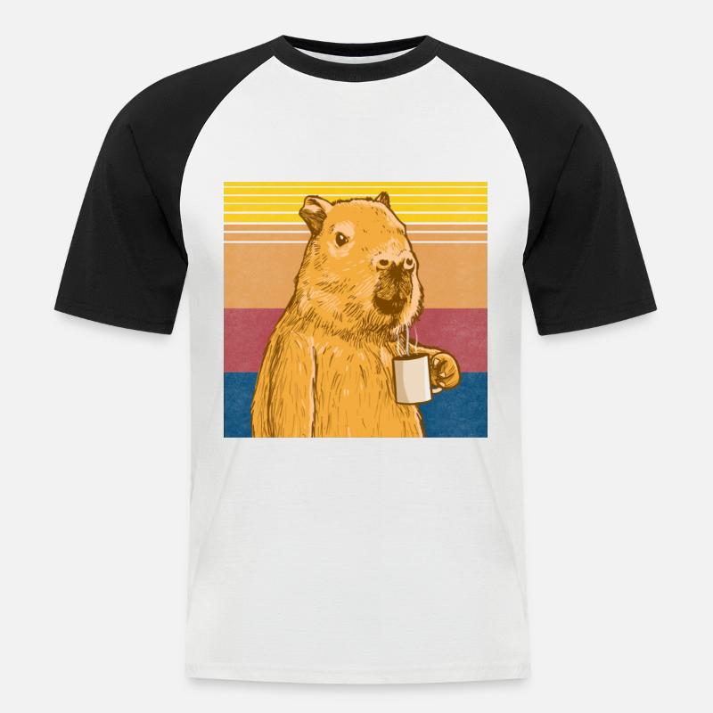 Capybara mit Kaffee - Männer Baseball-T-Shirt - Weiß/Schwarz