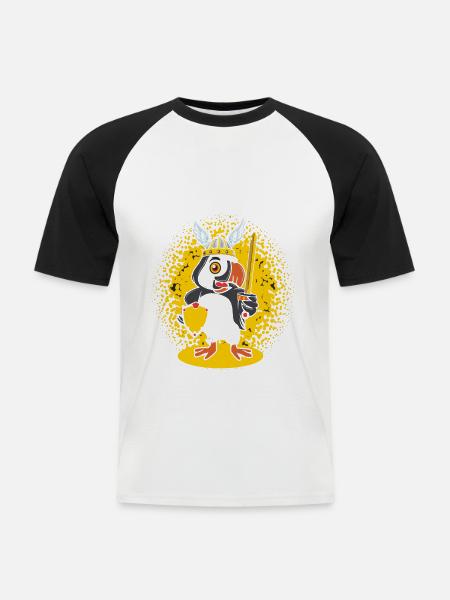 Puffin Viking Helmet Iceland - Men's Baseball T-Shirt - white/black