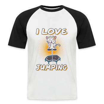 I love Jumping cat trampoline jumpstyle hopping - T-shirt baseball manches courtes Homme - blanc/noir - Devant - Nik (191cm)