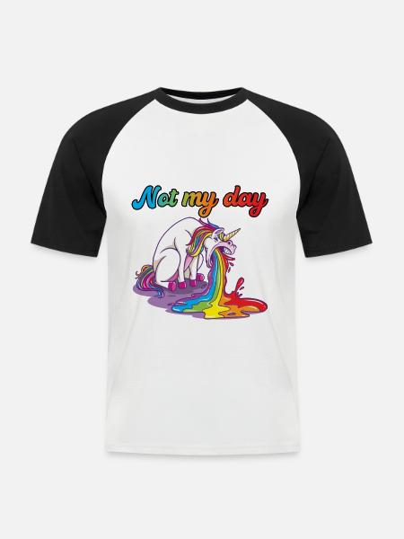 Ikke min dag enhjørning spytter spy - Kortærmet herre-baseballshirt - hvid/sort