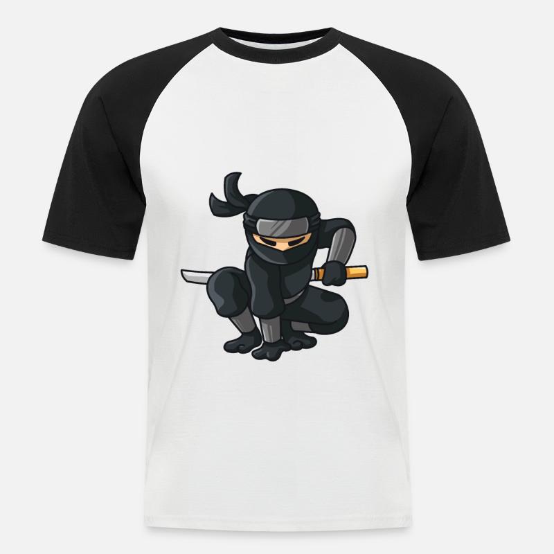 Ninja mit Katana - Männer Baseball-T-Shirt - Weiß/Schwarz