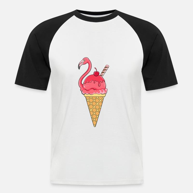 Flamingo Eis Eiswaffel Eiscream Rosa - Männer Baseball-T-Shirt - Weiß/Schwarz