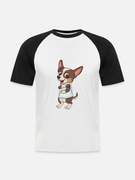 Chihuahua amo a mamá corazón para uno - Camiseta béisbol manga corta hombre - blanca/negro