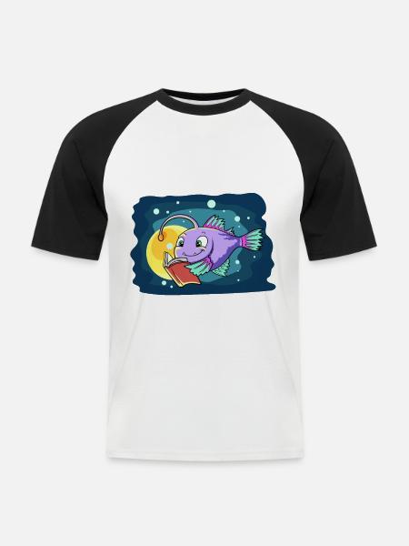 Lantern Fish Reads a Book - Men's Baseball T-Shirt - white/black
