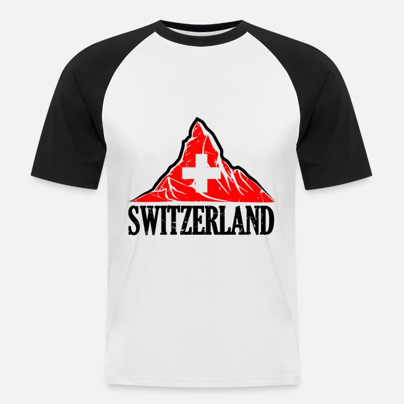 Schweiz Matterhorn - Schweizer Flagge - Männer Baseball-T-Shirt - Weiß/Schwarz
