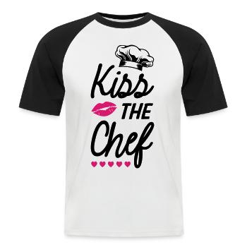 Embrassez le chef - T-shirt baseball manches courtes Homme - blanc/noir - Devant - Nik (191cm)