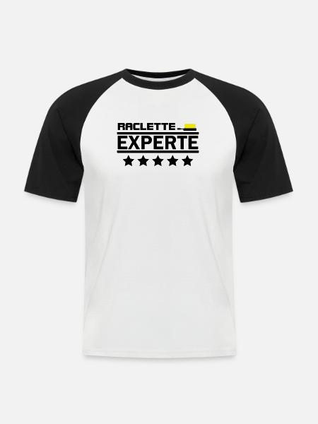 raclette experte - Männer Baseball-T-Shirt - Weiß/Schwarz