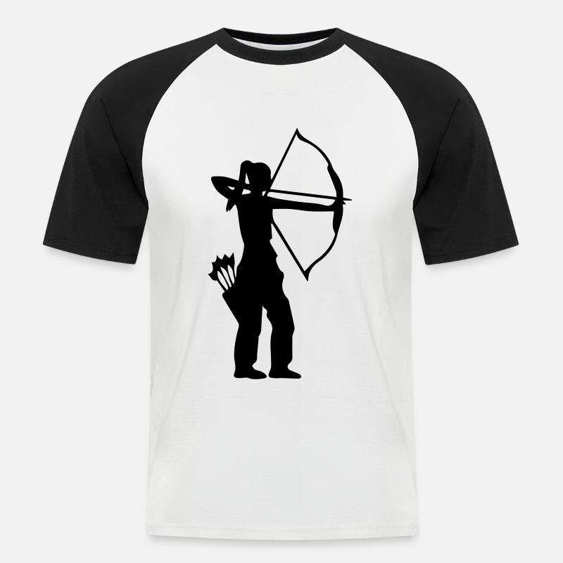 Bogenschützin mit Pfeilköcher Bogenschießen - Männer Baseball-T-Shirt - Weiß/Schwarz