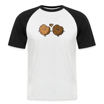 Cookie liefde - Mannen baseballshirt korte mouw - wit/zwart - Voor - Nik (191cm)