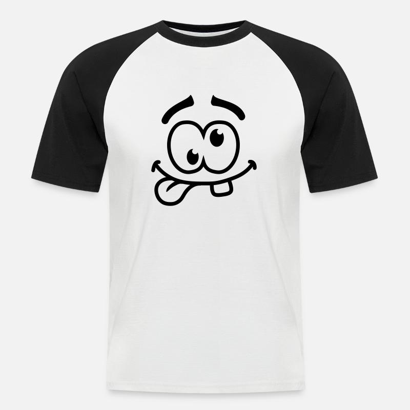Crazy Smiley Face - Männer Baseball-T-Shirt - Weiß/Schwarz