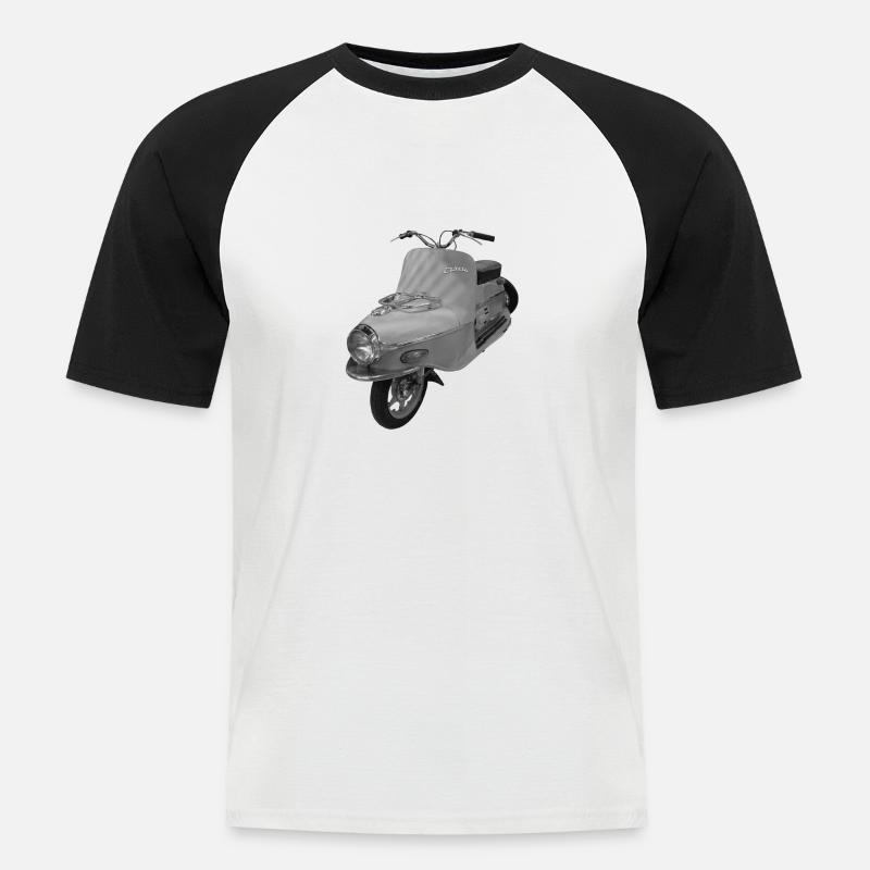 Motorroller Cezeta Tschechoslowakei Oldtimer - Männer Baseball-T-Shirt - Weiß/Schwarz