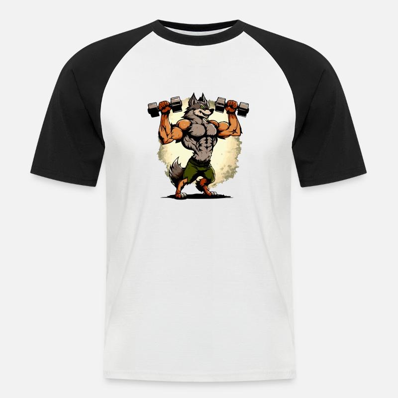 Kikou der muskulöse Wolf - Männer Baseball-T-Shirt - Weiß/Schwarz