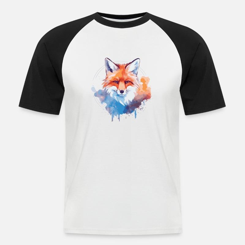 Volpe acquerello, Volpe - Maglia da baseball a manica corta da uomo - bianco/nero