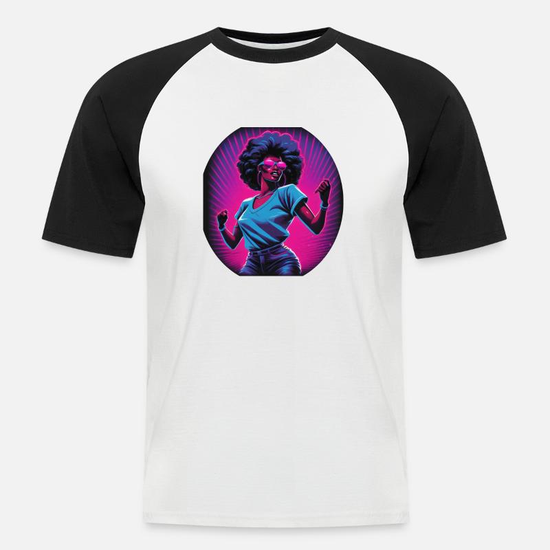 Feierndes Mädchen - Männer Baseball-T-Shirt - Weiß/Schwarz