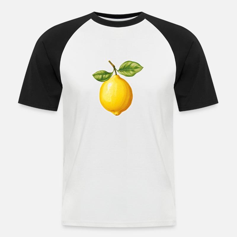 Zitrone mit 2 Blättern - Männer Baseball-T-Shirt - Weiß/Schwarz