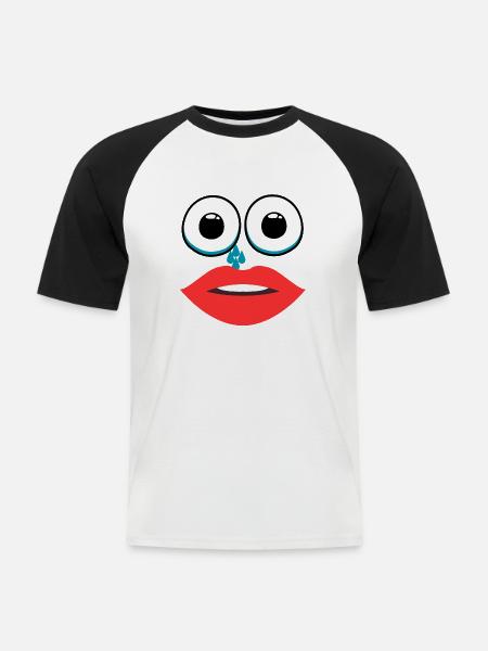 Frau mit weinendem Lippenstift - Männer Baseball-T-Shirt - Weiß/Schwarz