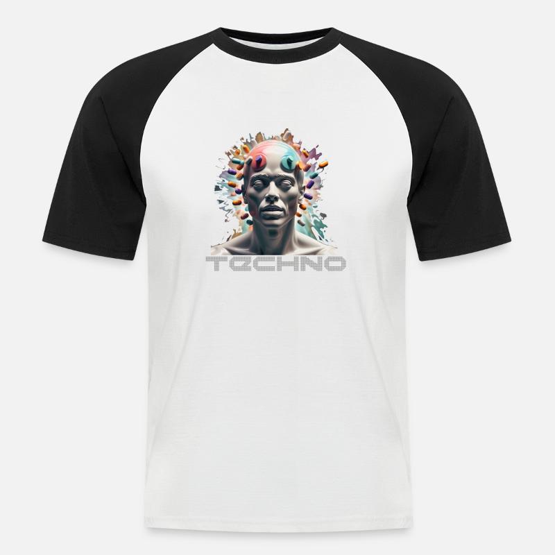 Techno Drogen Geschenk Geschenkidee - Männer Baseball-T-Shirt - Weiß/Schwarz