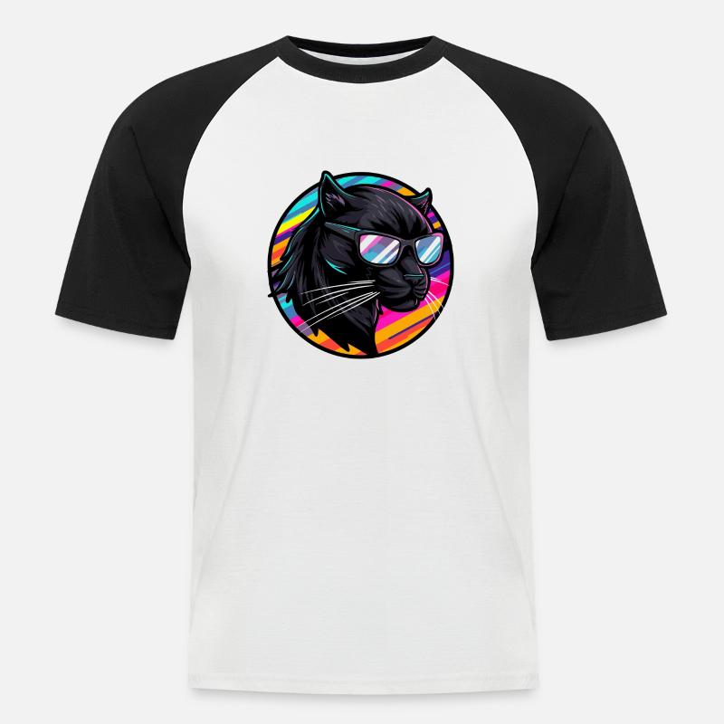 Panther Comic Cool - Männer Baseball-T-Shirt - Weiß/Schwarz