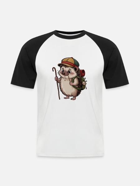 Igel mit Rucksack auf Wanderschaft - Männer Baseball-T-Shirt - Weiß/Schwarz