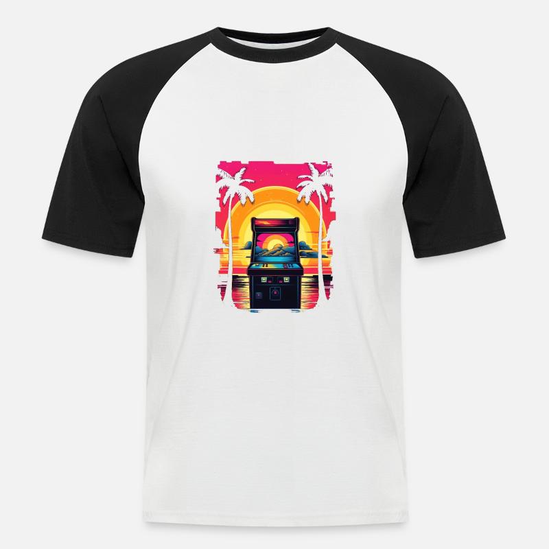 Pixel-Arcade-Controller Konsolenspieler-Abenteuer - Männer Baseball-T-Shirt - Weiß/Schwarz
