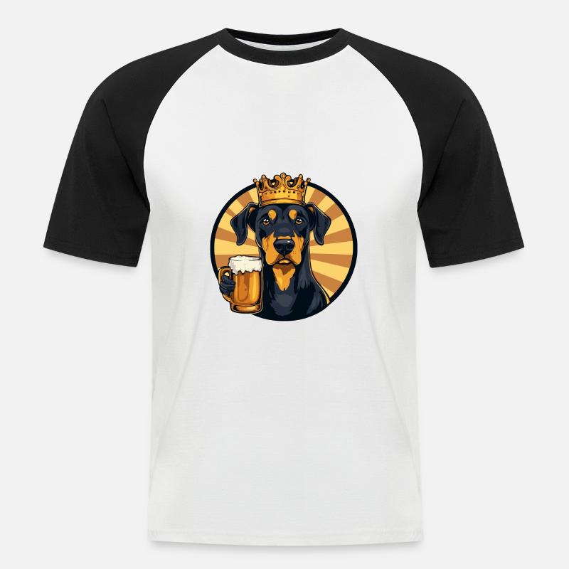Dobermann Hund Bier Comic - Männer Baseball-T-Shirt - Weiß/Schwarz