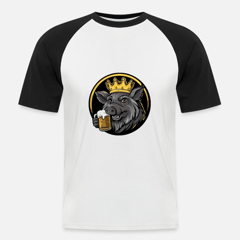 Schwein Bier Comic Wildschwein - Männer Baseball-T-Shirt - Weiß/Schwarz