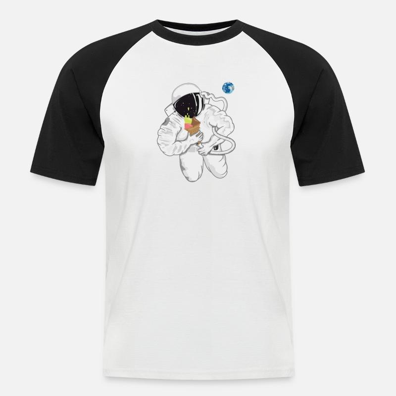 witziger Astronaut mit Eistüte im Weltall - Männer Baseball-T-Shirt - Weiß/Schwarz