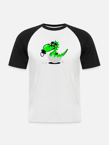 Un piccolo cucciolo di drago con il ciuccio - Maglia da baseball a manica corta da uomo - bianco/nero
