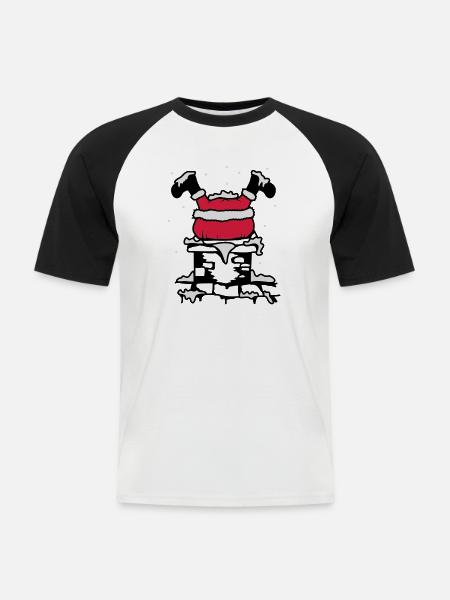 Julemanden er kørt fast i skorsten - Kortærmet herre-baseballshirt - hvid/sort