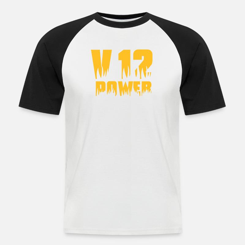 V12 POWER - Männer Baseball-T-Shirt - Weiß/Schwarz