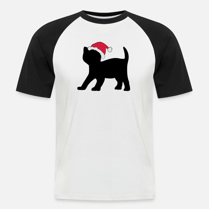Kätzchen in einem Weihnachts-Hut. - Männer Baseball-T-Shirt - Weiß/Schwarz