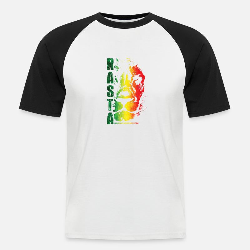 Rasta Löwe Regenbogen Stil - Männer Baseball-T-Shirt - Weiß/Schwarz