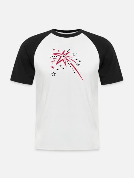 Feuerwerk mit vielen Sternen - Männer Baseball-T-Shirt - Weiß/Schwarz