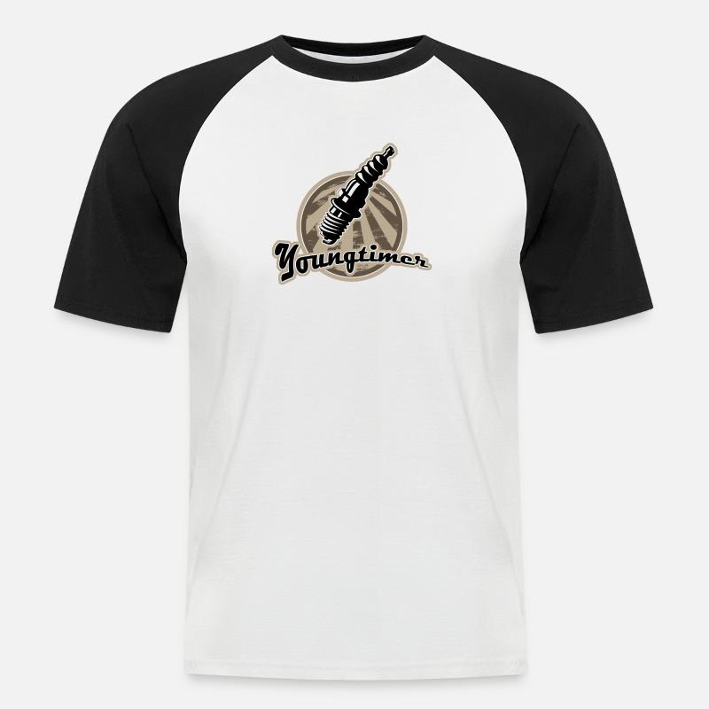 Youngtimer Zuendkerze Retro - Männer Baseball-T-Shirt - Weiß/Schwarz