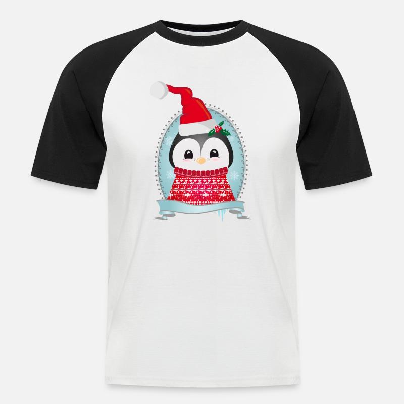weihnachtlicher Pinguin mit Strickpullover & Mütze - Männer Baseball-T-Shirt - Weiß/Schwarz
