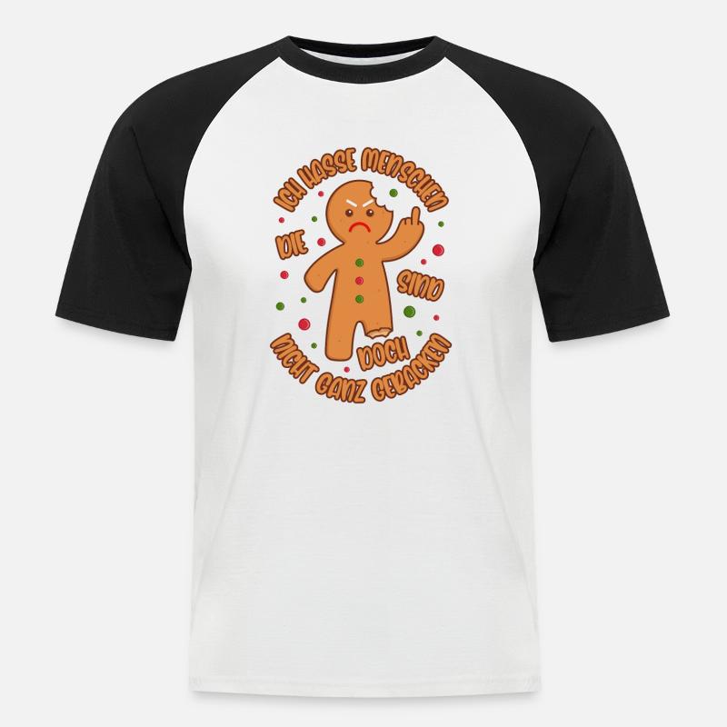 Lebkuchenmann Ich hasse Menschen Gebacken Geschenk - Männer Baseball-T-Shirt - Weiß/Schwarz